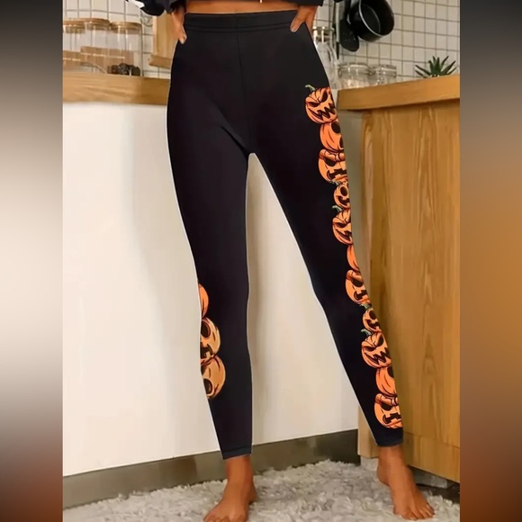 Halloween 🎃 Pumpkin Print Leggings - Picture 6 of 7